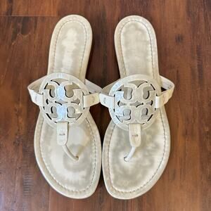 TORY BURCH Miller Sandals White Patent Leather Thong Flip Flop